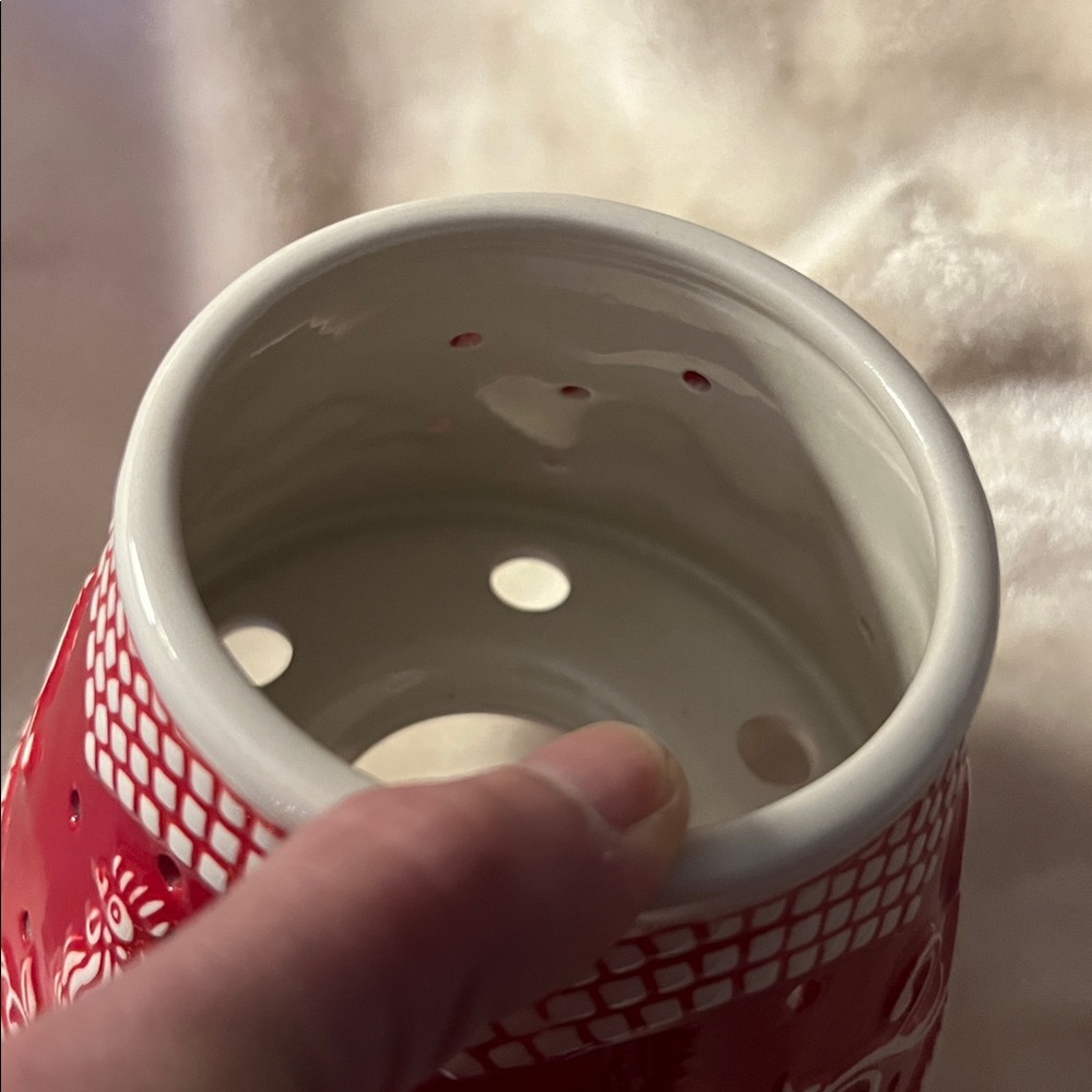 LK NW 🐔 NEVER USED HAND-CRAFTED RED WHITE ROOSTER DESIGN JAR CANDLE SHADE COVER - Picture 5 of 11